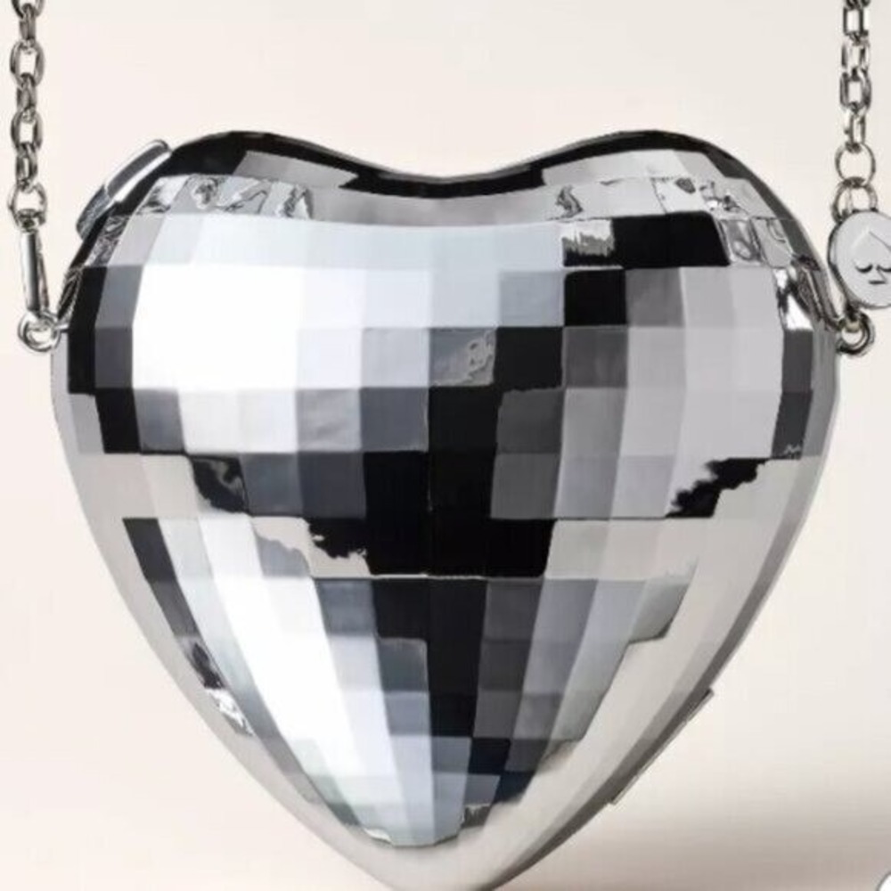 Kate Spade x Target Silver Disco Ball Heart 3D Clutch NWT Collab